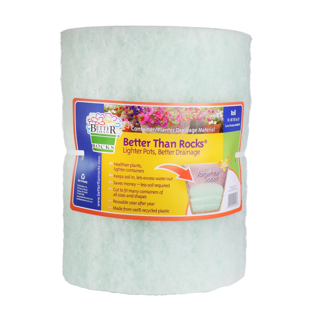 Better Than Rocks 16" × 96" Jumbo Roll used in commercial planters displayed on white background.