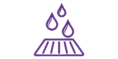 Droplet and grate icon symbolizing optimized drainage airflow.